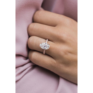 3.20CT Pear Cut Moissanite Solitaire Hidden Halo Engagement Ring