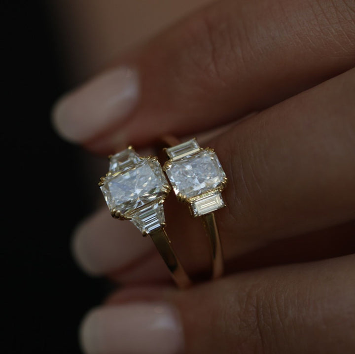 1.50 CT-3.50 CT Radiant 3 Stones  Lab Grown Diamond Engagement Ring