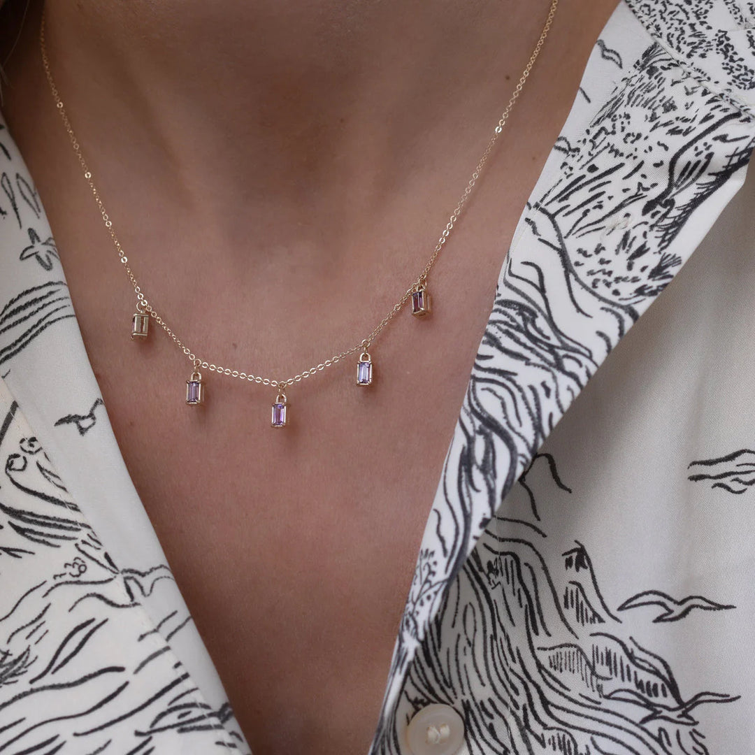 3.50 TCW Baguette Cut Five Stone Moissanite February Birthstone Necklace