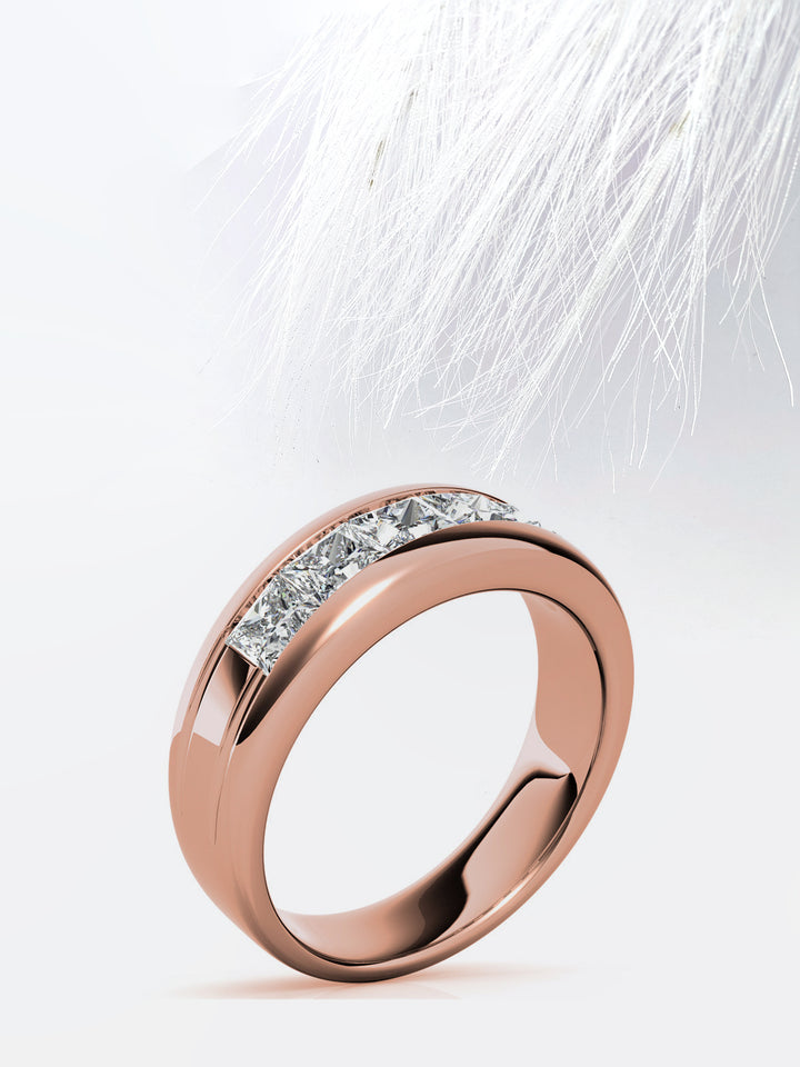 Princess Cut Five Stone Moissanite Men's Diamond Wedding Band