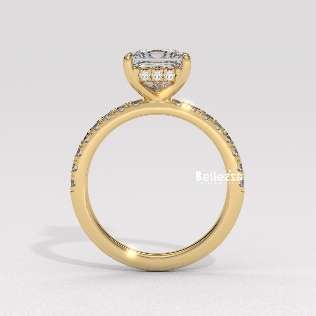 1.0-2.0CT Princess Cut Lab Grown Diamond Pave Setting Engagement Ring