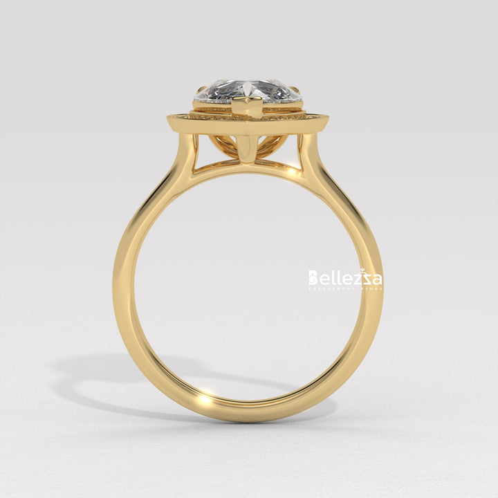 2.0-3.0CT Pear Cut Lab Grown Diamond Halo Setting Engagement Ring