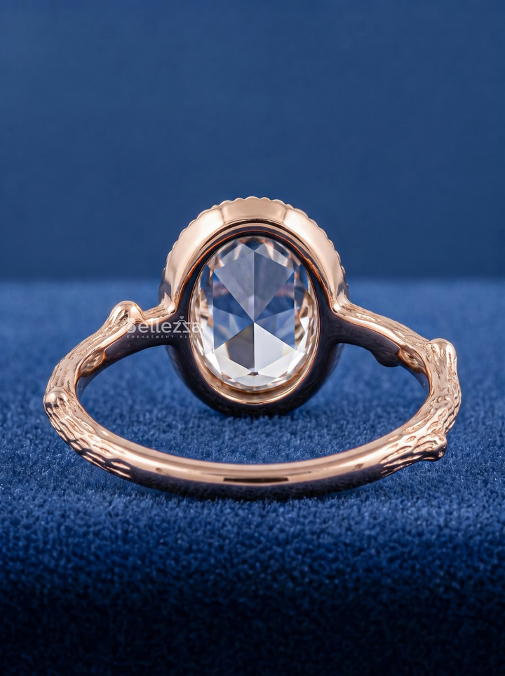 2.0CT Rose Cut Oval Lab Grown Diamond Nature Inspire Vintage Engagement Ring