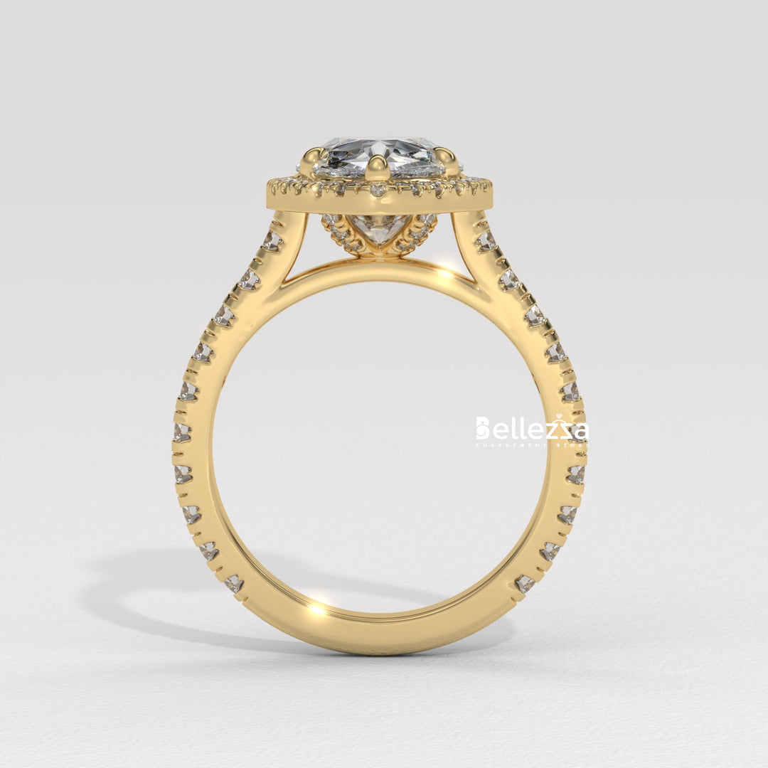 1.50-2.50CT Pear Cut CVD Diamond Halo Pave Setting Engagement Ring