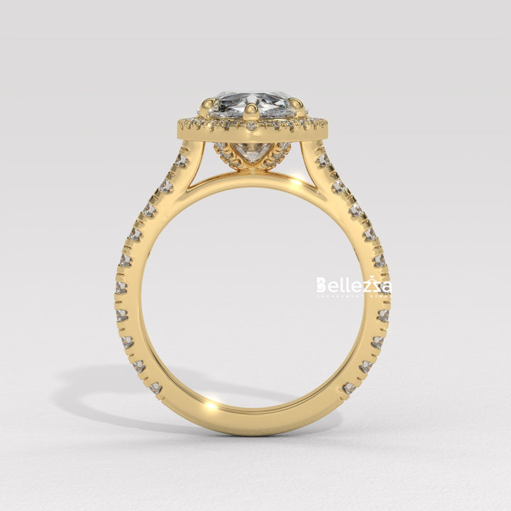 1.50-2.50CT Pear Cut CVD Diamond Halo Pave Setting Engagement Ring