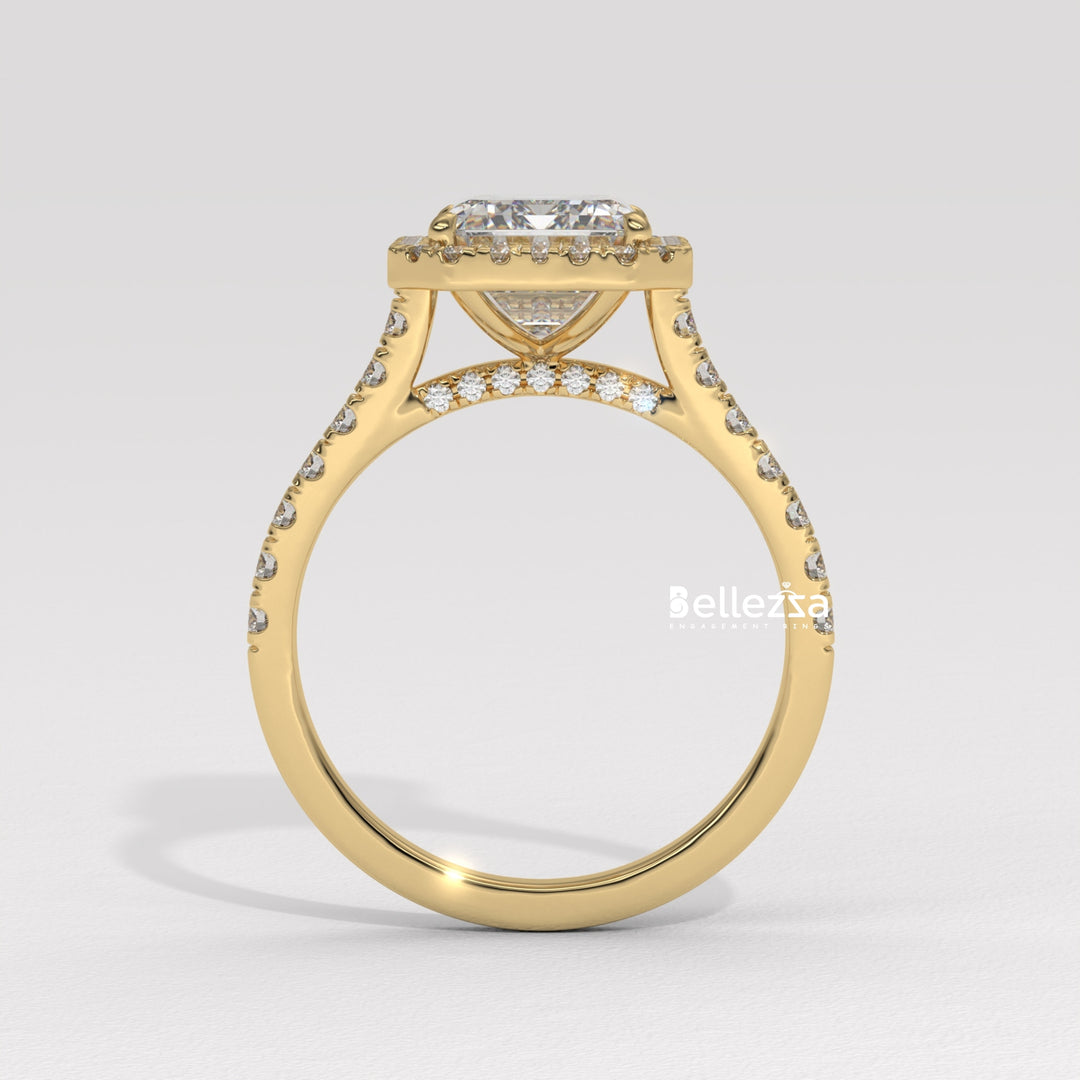 1.50-2.0CT Emerald Cut Halo Pave Setting CVD Diamond Engagement Ring