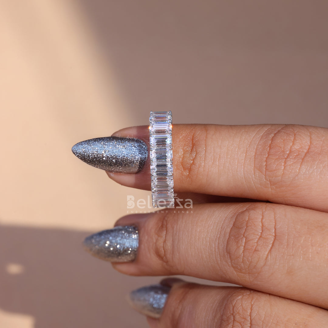 2.61TCW Emerald Diamond Half Eternity Wedding Band - Ready To Ship