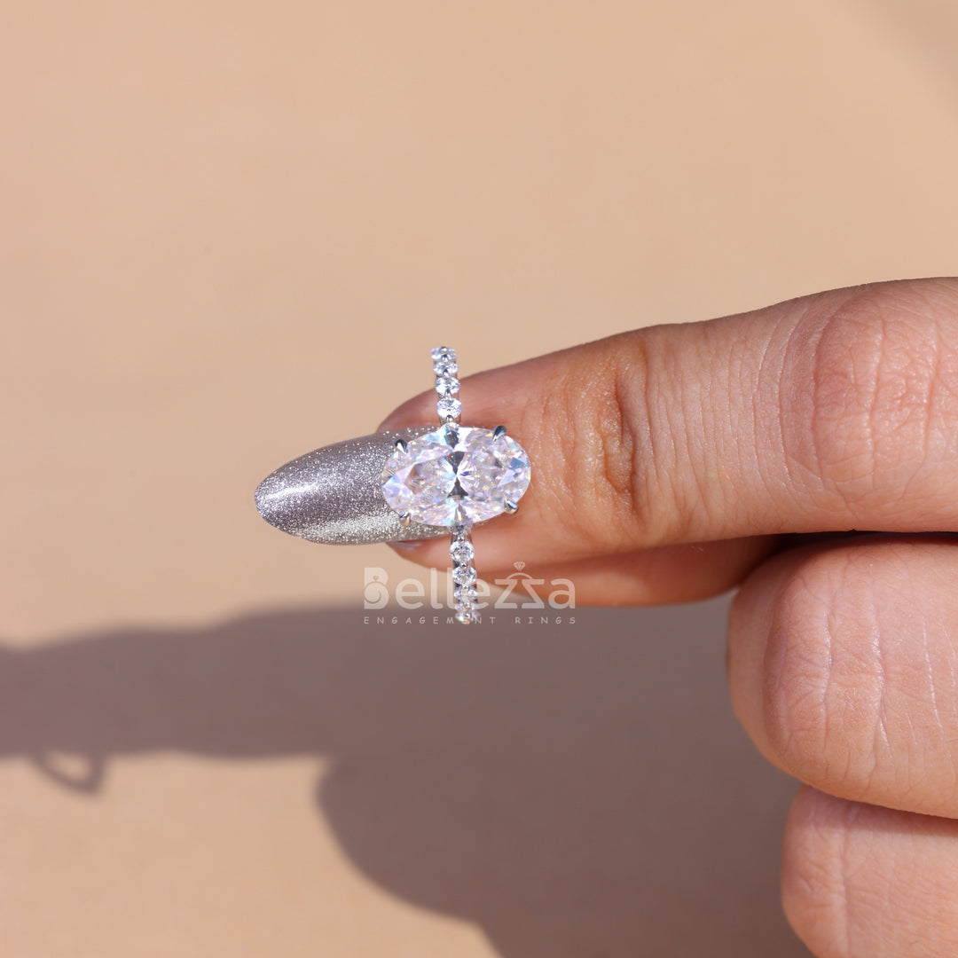 2.50 CT Oval Cut Hidden Halo Moissanite Engagement Ring - Ready To Ship