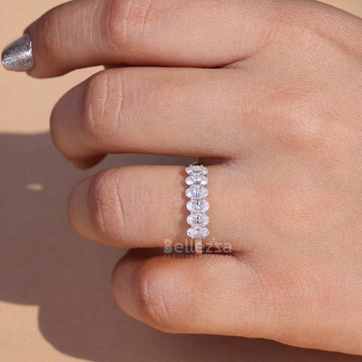 1.20TCW Oval Cut Six Diamond Moissanite Wedding Band - Ready To Ship