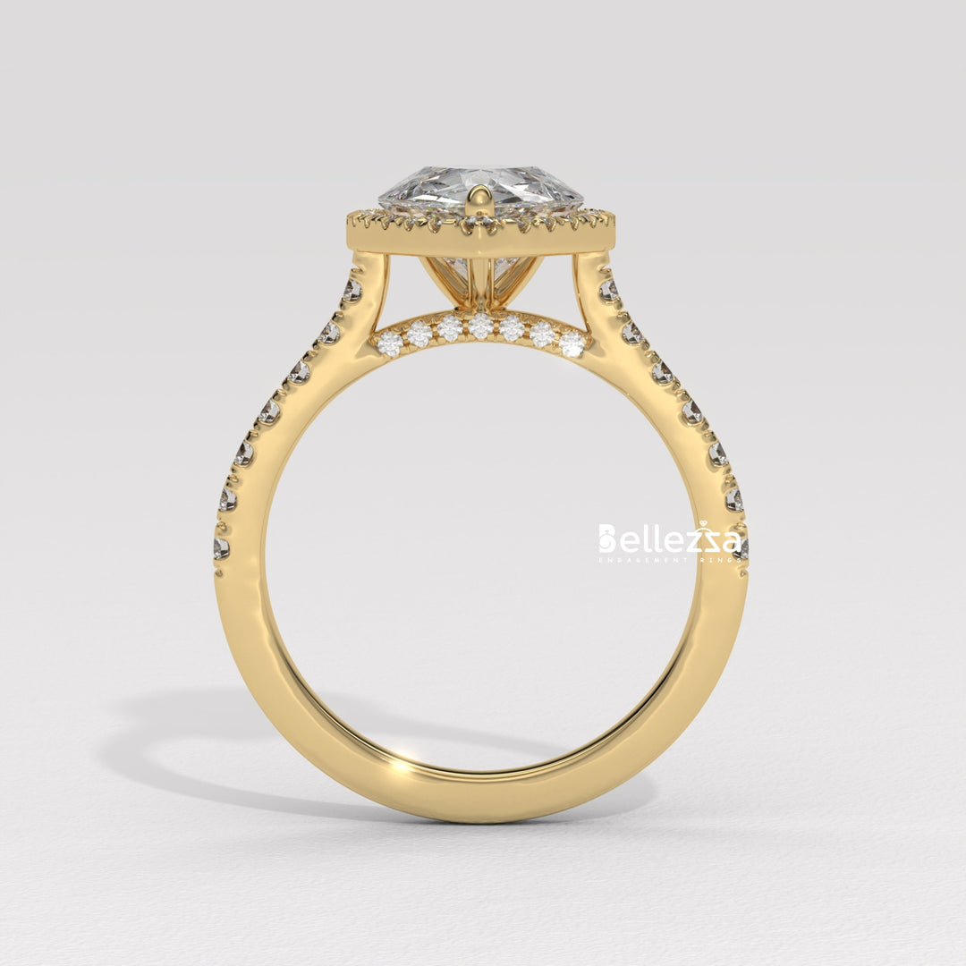 1.50-2.50CT Pear Cut CVD Diamond Halo Pave Setting Engagement Ring