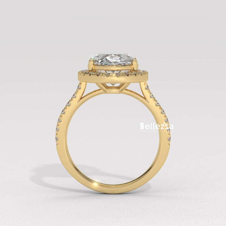 3.0-3.50CT Oval Cut CVD Diamond Halo Pave Setting Engagement Ring