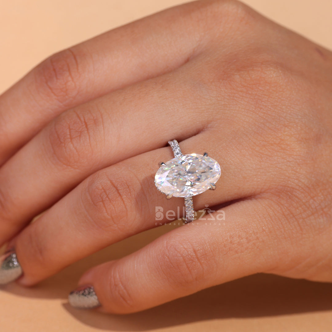 9.0CT Oval Cut Hidden Halo Moissanite Engagement Ring - Ready To Ship