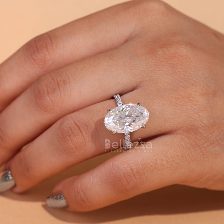 9.0CT Oval Cut Hidden Halo Moissanite Engagement Ring - Ready To Ship