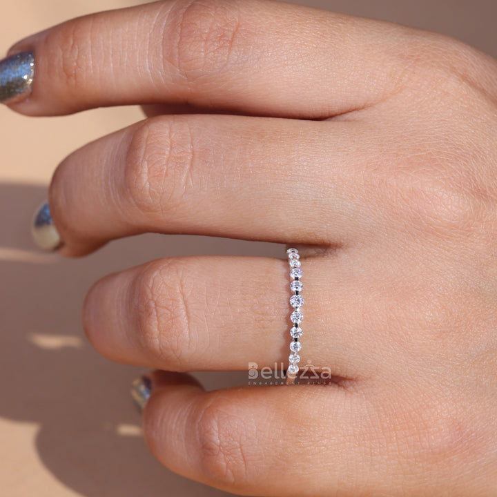 Round Diamond Bubble Pave Moissanite Wedding Band - Ready To Ship