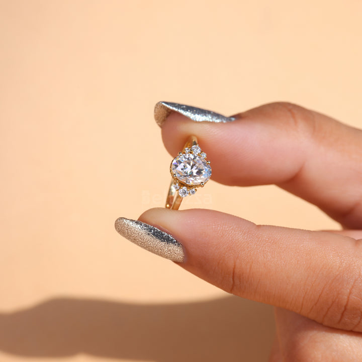 1.0CT Oval Cut Cluster Moissanite Engagement Ring - Ready to Ship