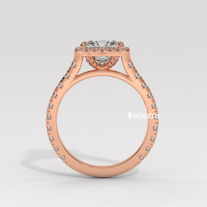 1.0-2.0CT Princess Cut Halo Pave Lab Grown Engagement Ring