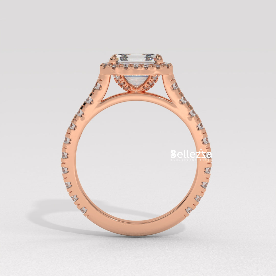 1.0-2.0CT Asscher Cut CVD Diamond Halo Setting Engagement Ring