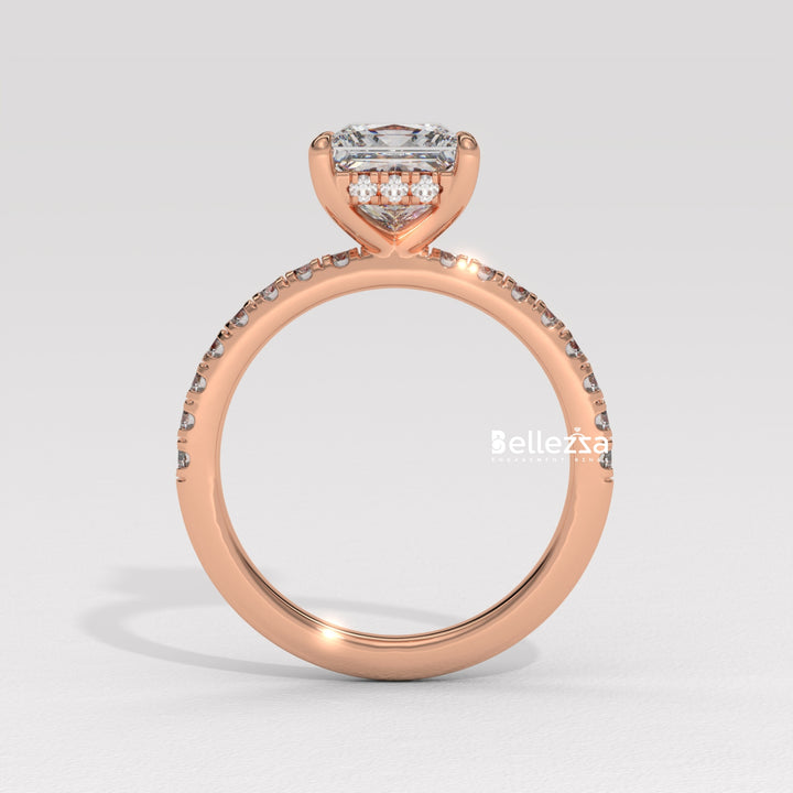 1.0-2.0CT Princess Cut Lab Grown Diamond Pave Setting Engagement Ring