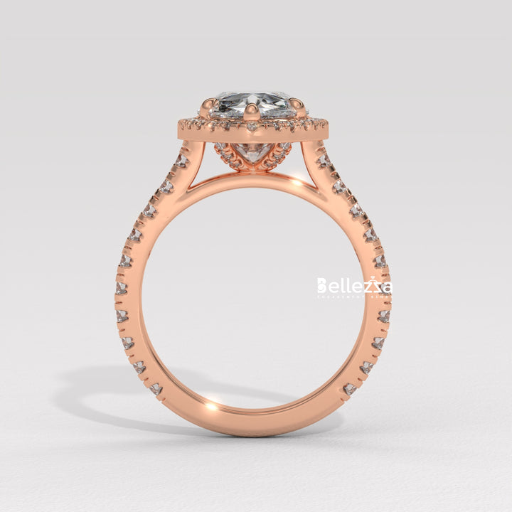 1.50-2.50CT Pear Cut CVD Diamond Halo Pave Setting Engagement Ring