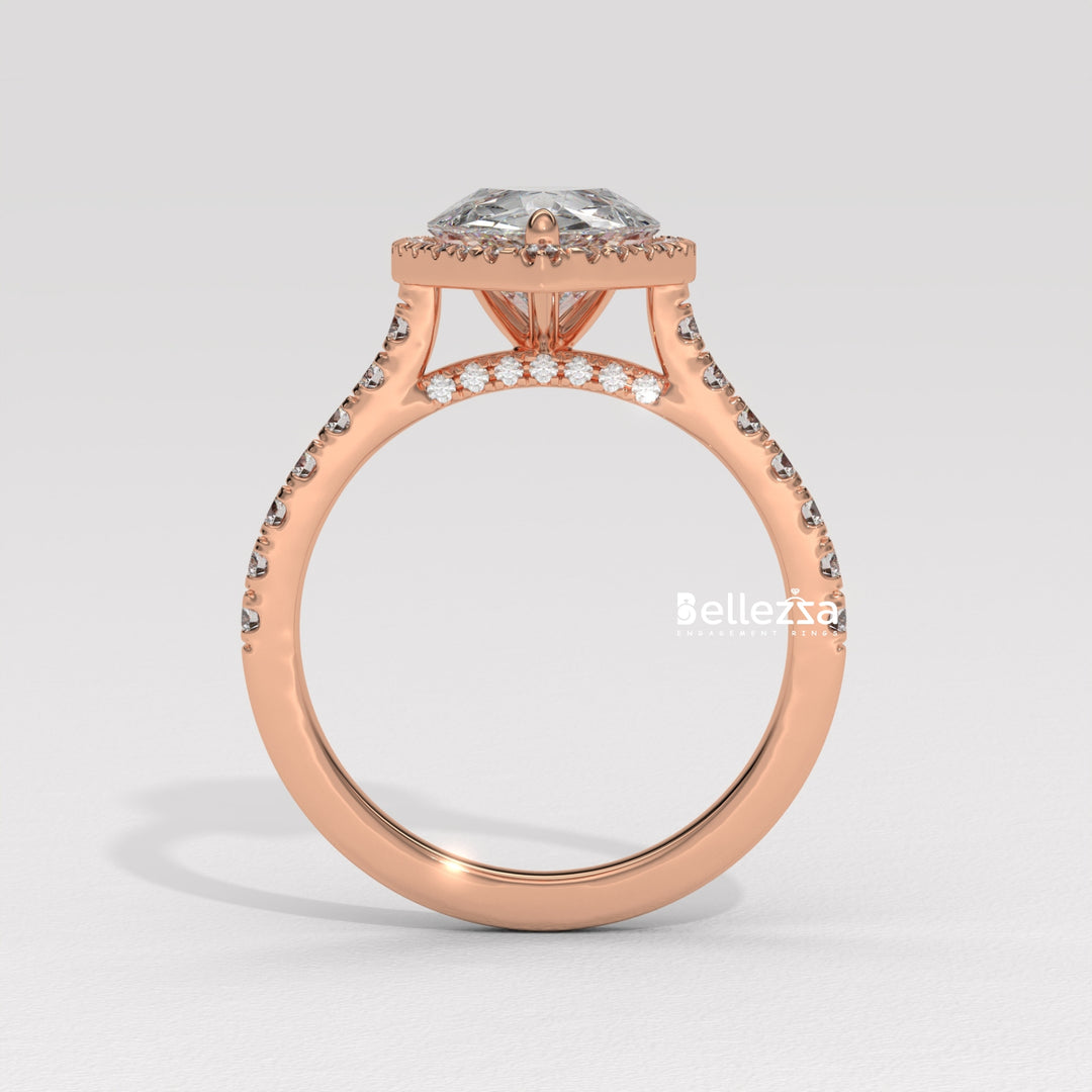 1.50-2.50CT Pear Cut CVD Diamond Halo Pave Setting Engagement Ring