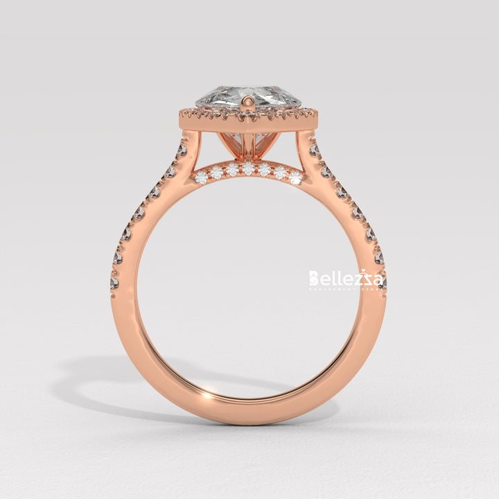 1.50-2.50CT Pear Cut CVD Diamond Halo Pave Setting Engagement Ring