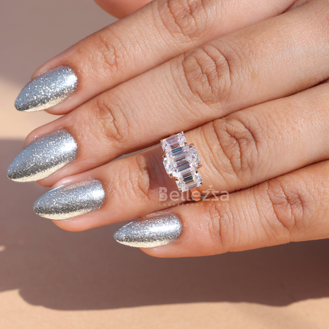 2.0CT Emerald Cut Three Stone Engagement Ring - Ready To Ship