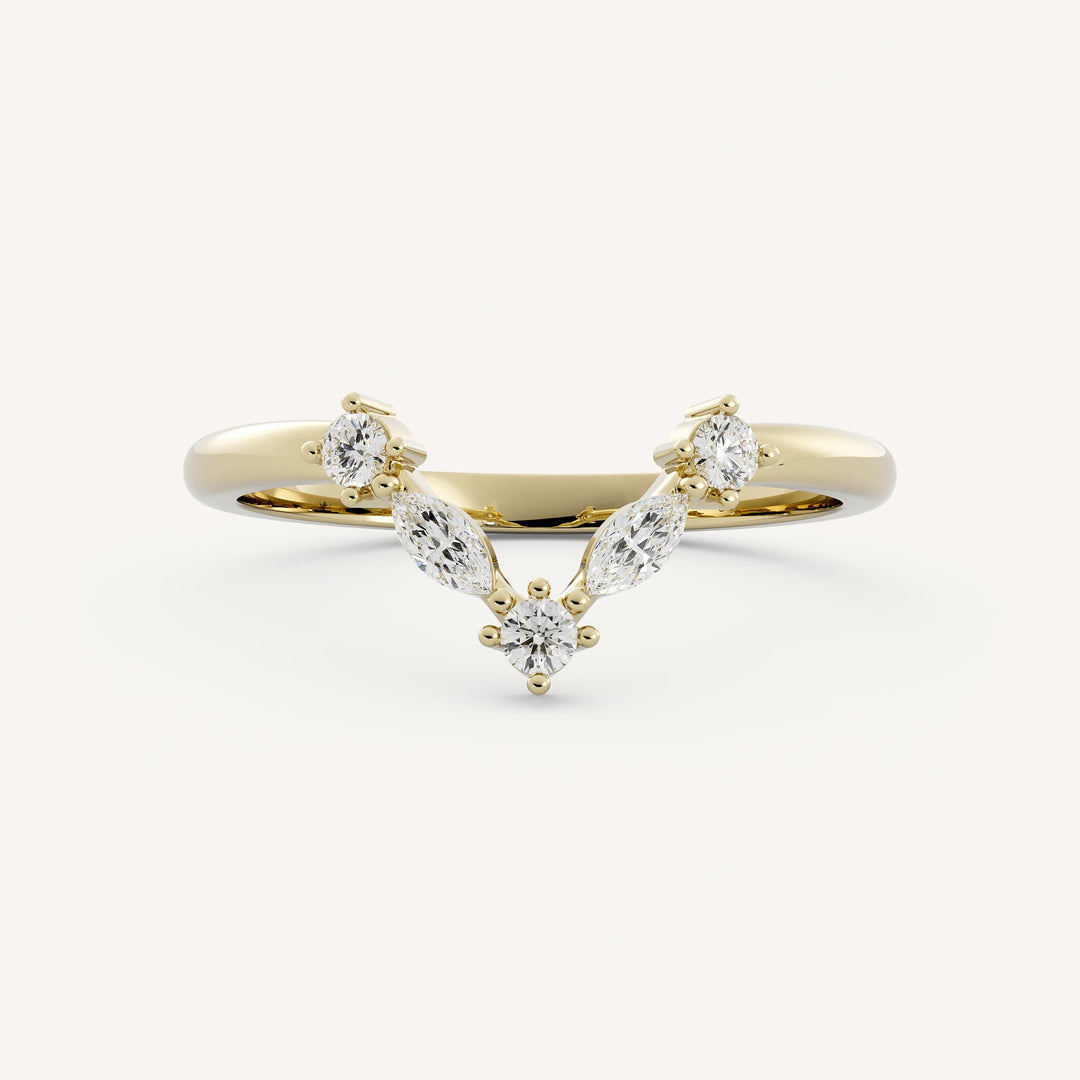 0.20 TCW Marquise & Round Curved Diamond Wedding Band