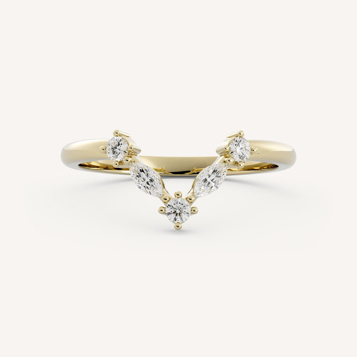 0.20 TCW Marquise & Round Curved Diamond Wedding Band
