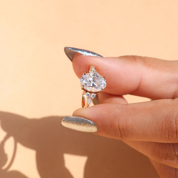 3.50CT Oval Cut Moissanite Cluster Engagement Ring - Ready to ship