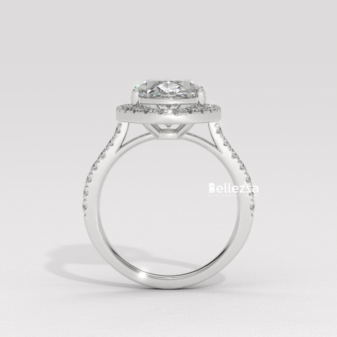 3.0-3.50CT Oval Cut CVD Diamond Halo Pave Setting Engagement Ring