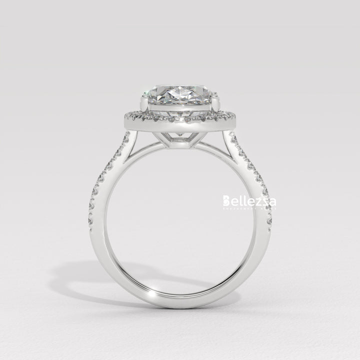 3.0-3.50CT Oval Cut CVD Diamond Halo Pave Setting Engagement Ring
