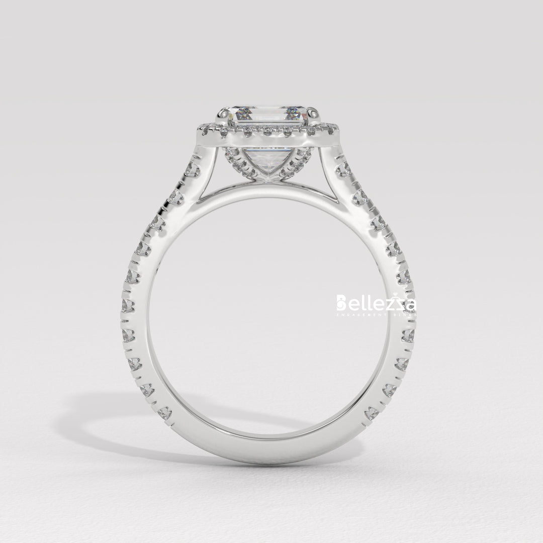 1.0-2.0CT Asscher Cut CVD Diamond Halo Setting Engagement Ring