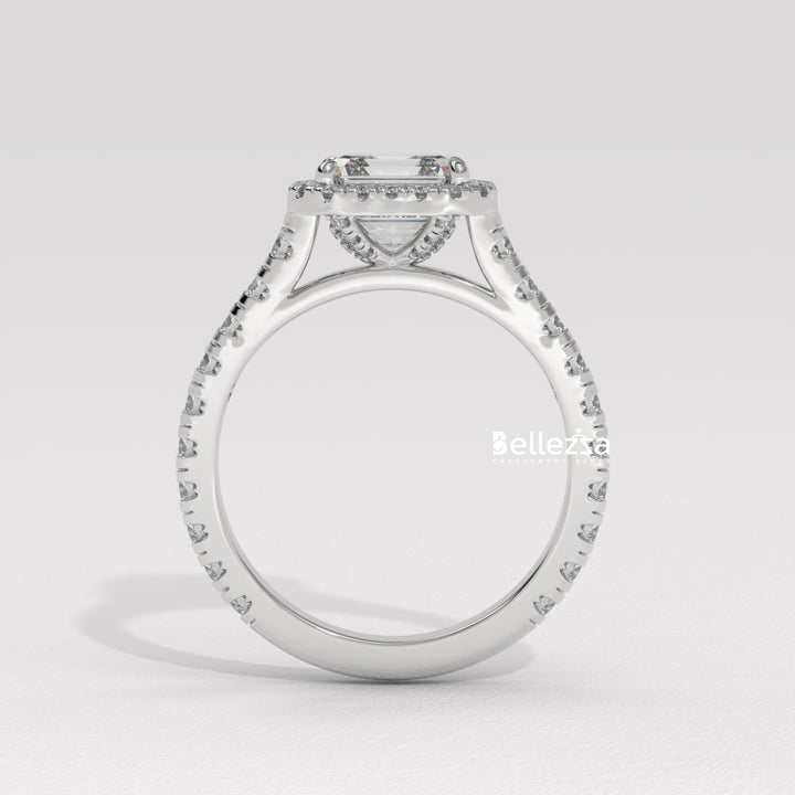 1.0-2.0CT Asscher Cut CVD Diamond Halo Setting Engagement Ring