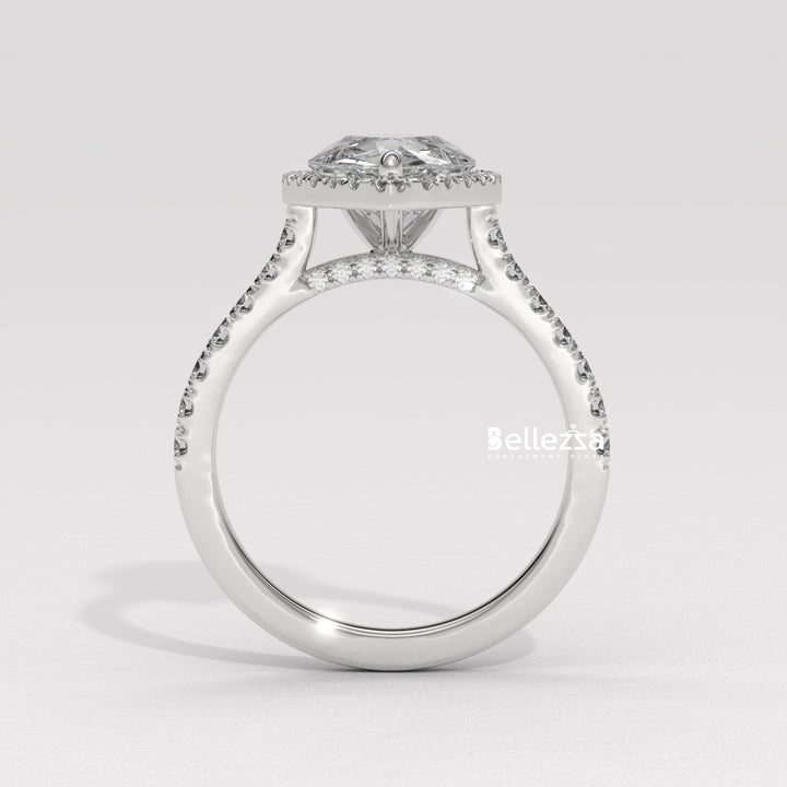 1.50-2.50CT Pear Cut CVD Diamond Halo Pave Setting Engagement Ring