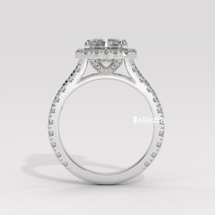 1.50-2.50CT Radiant Cut Lab Grown Diamond Halo Setting Engagement Ring