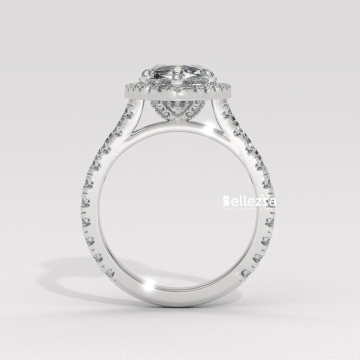 1.50-2.50CT Pear Cut CVD Diamond Halo Pave Setting Engagement Ring