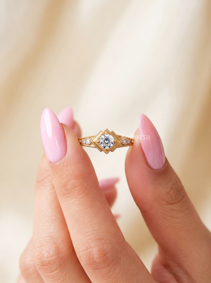 1.0CT Vintage Art Deco Round Lab Grown Diamond Engagement Ring
