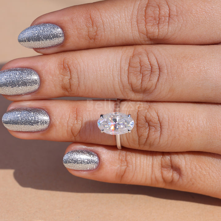 3.0CT Oval Cut Moissanite Hidden Halo Engagement Ring - Ready to ship