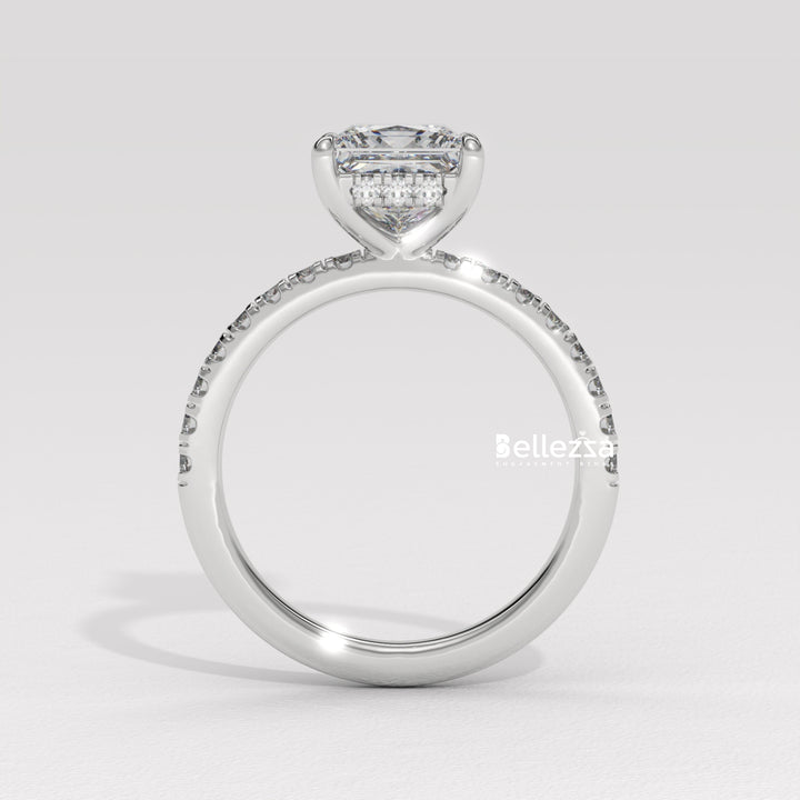 1.0-2.0CT Princess Cut Lab Grown Diamond Pave Setting Engagement Ring