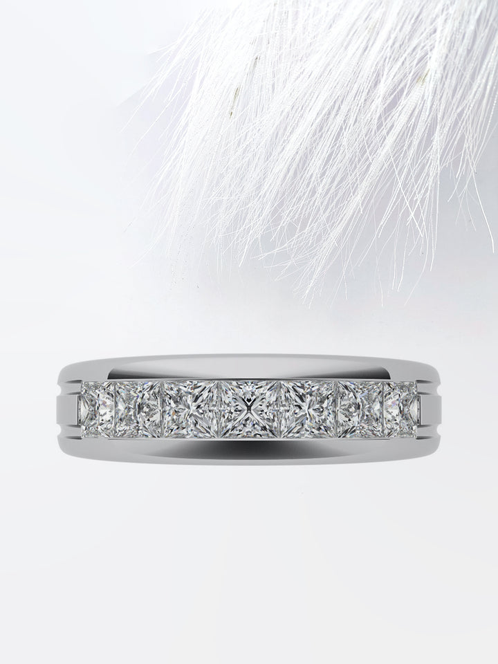 Princess Cut Seven Stone Moissanite Men's Diamond Wedding Band