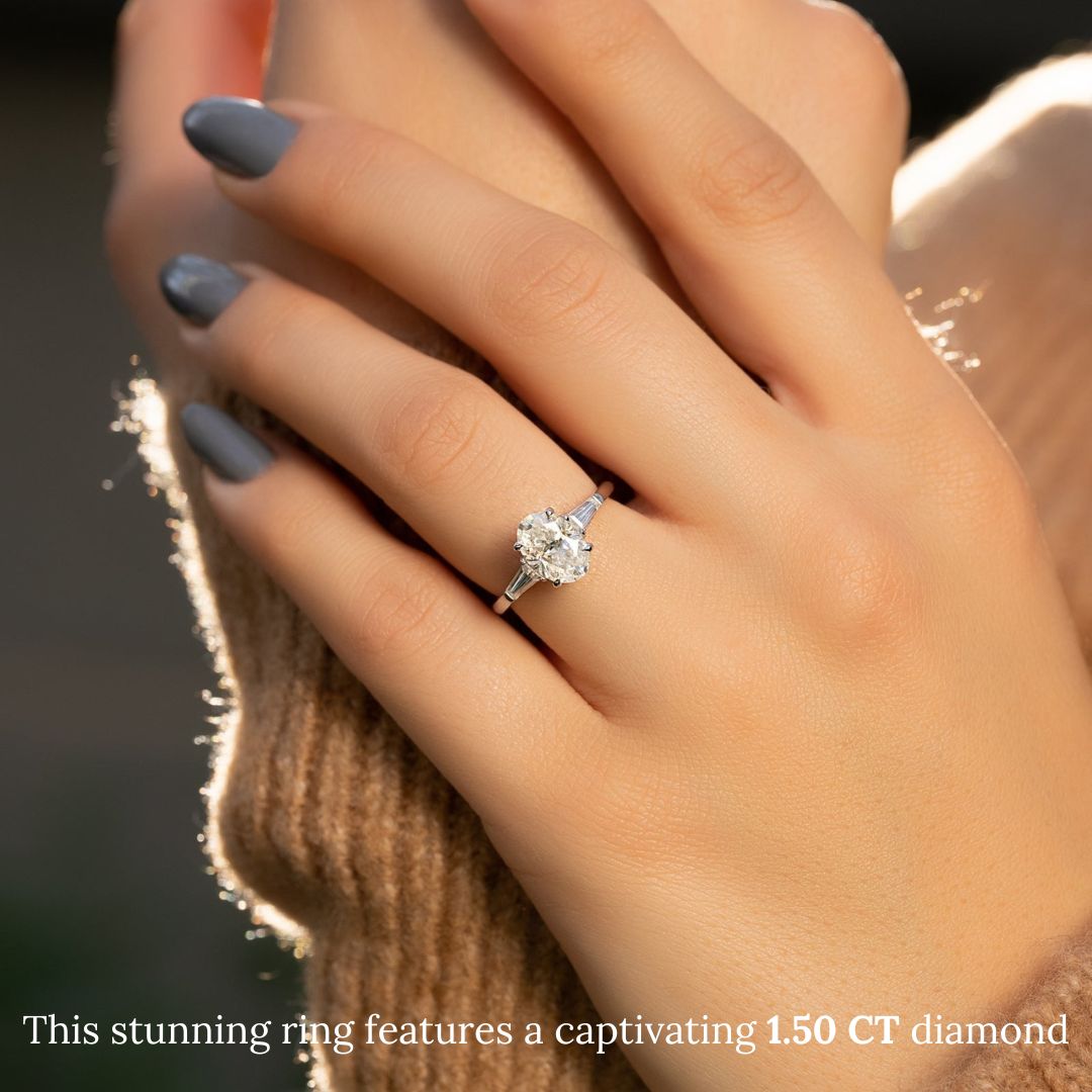 1.50-3.50 CT Oval  Lab Grown Diamond Three Stone Engagement Ring