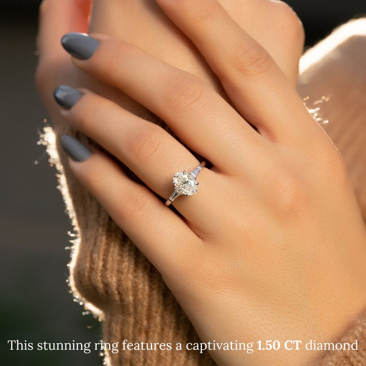 1.50-3.50 CT Oval  Lab Grown Diamond Three Stone Engagement Ring