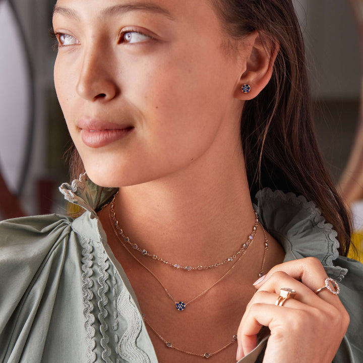 0.21TCW Round Cut Floral Moissanite September Birthstone Necklace