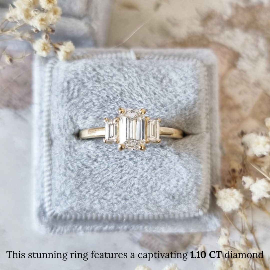 1.10 CT-3.10 CT Emerald Three Stone Lab Grown Diamond Engagement Ring