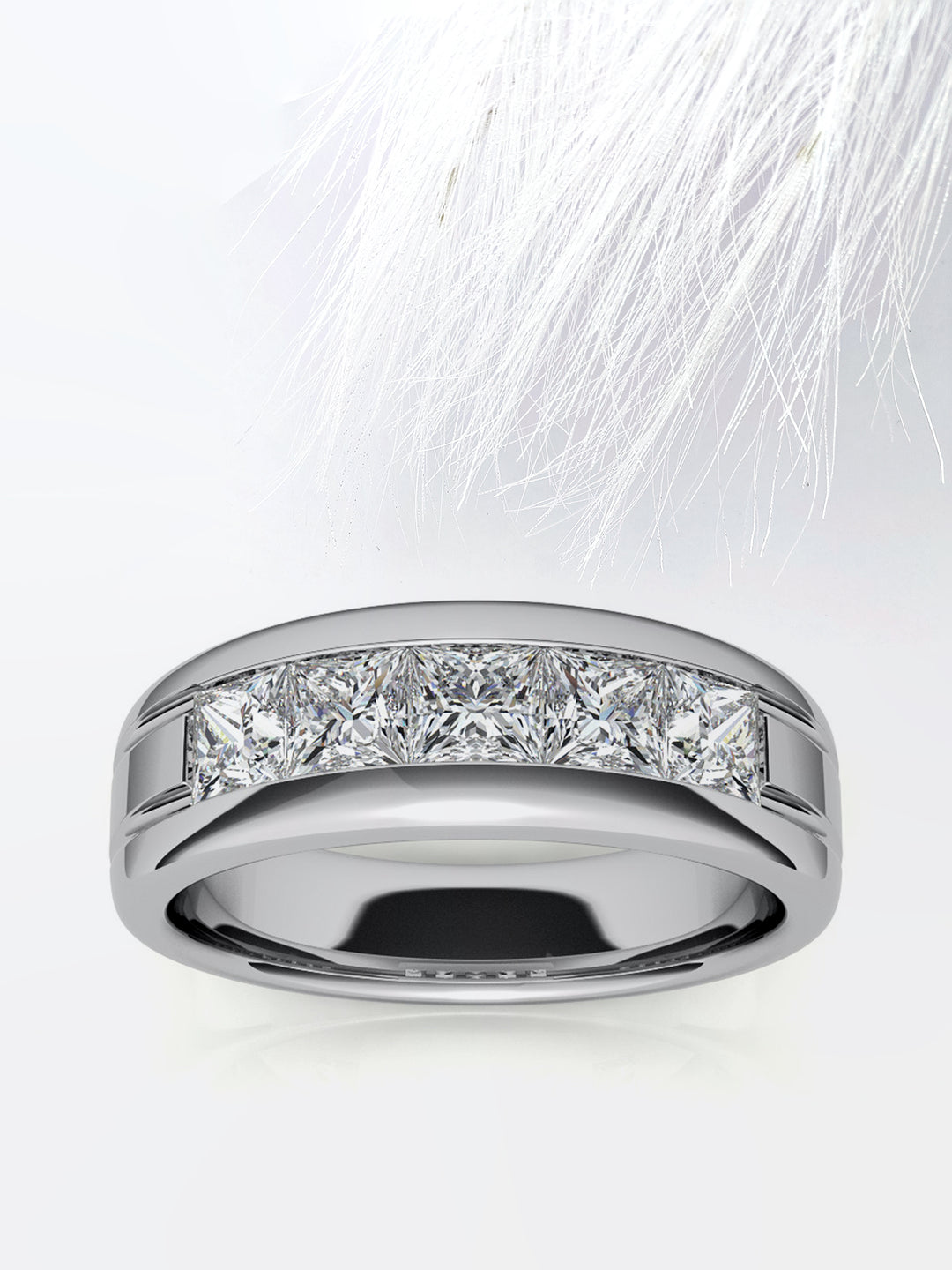 Princess Cut Five Stone Moissanite Men's Diamond Wedding Band