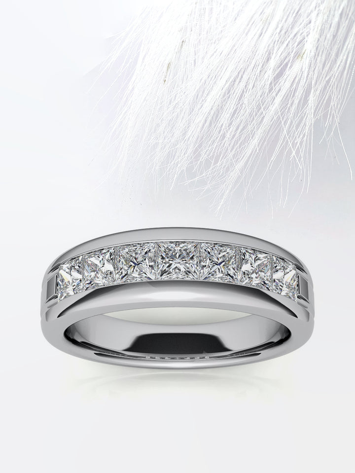 Princess Cut Seven Stone Moissanite Men's Diamond Wedding Band