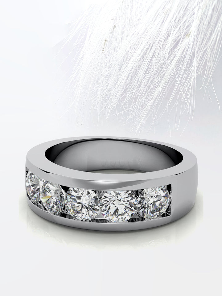 Round Cut Five Stone With Channel Row Moissanite Men's Diamond Wedding Band