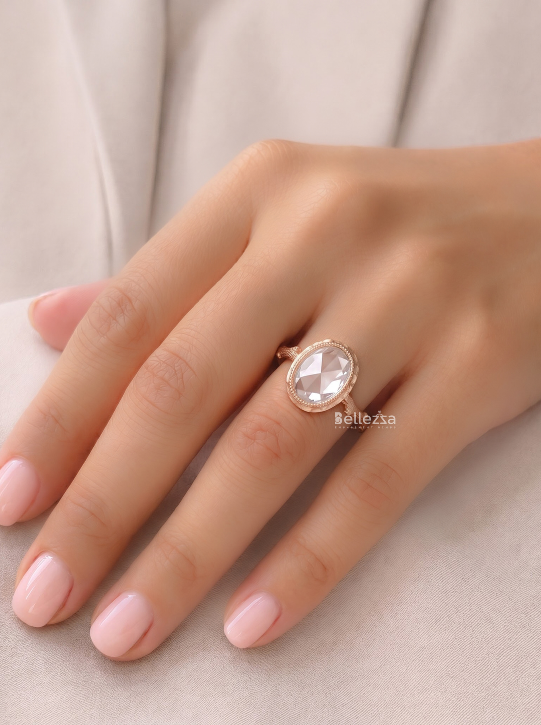 2.0CT Rose Cut Oval Lab Grown Diamond Nature Inspire Vintage Engagement Ring