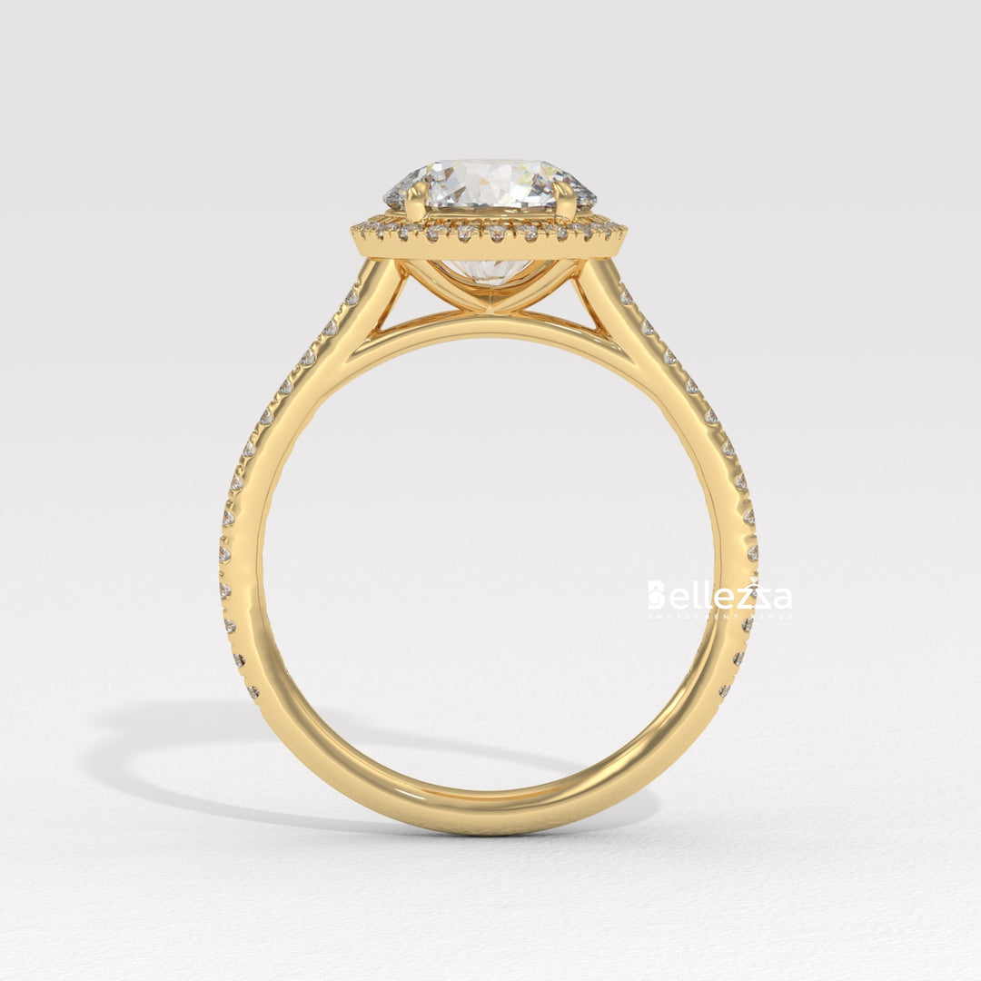 1.50-2.50CT Round Cut Halo Pave Setting CVD Diamond Moissanite Engagement Ring