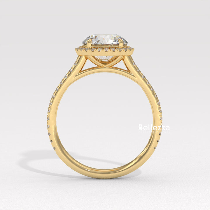 1.50-2.50CT Round Cut Halo Pave Setting CVD Diamond Moissanite Engagement Ring